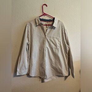 NWT St. John's Bay White and Tan Striped Button Down Shirt Size XXL
